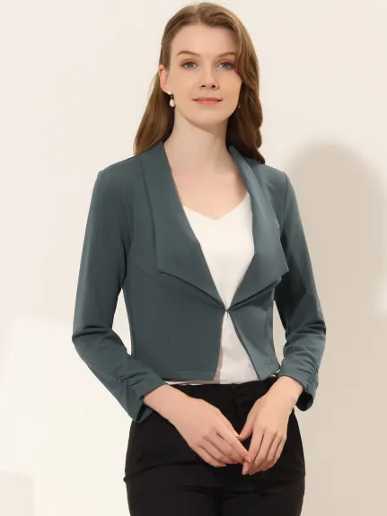 Allegra K- Cropped Notched Lapel Long Sleeve Blazer