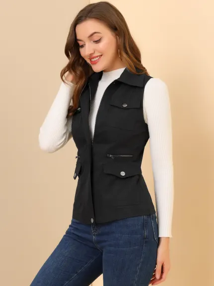 Allegra K- veste zippée avec poches Cargo Utility Vest