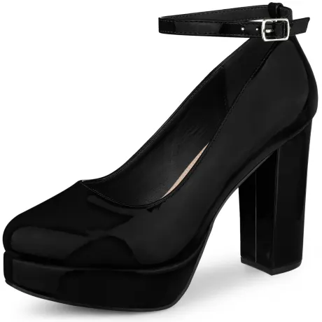 Allegra K - Platform Ankle Strap Block Heel Mary Janes Pump