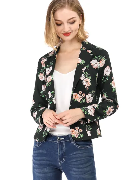 Allegra K- Open Front Notch Lapel Printed Blazer Jacket