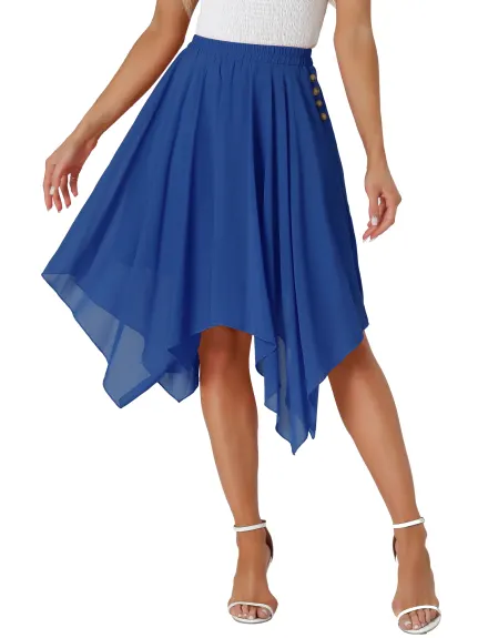 Allegra K- Elastic Waist Chiffon Handkerchief Hem Midi Skirt