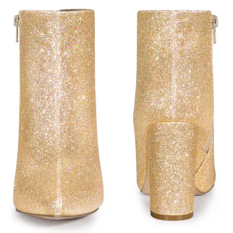 Allegra K - Pointed Toe Heeled Glitter Sparkly Ankle Boots