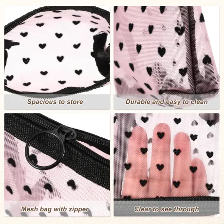 Unique Bargains- Heart Shape Print Mesh Travel Makeup Bag 6Pcs