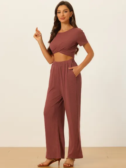 Allegra K - Crop Top with Wide Leg Pants Summer Outfits