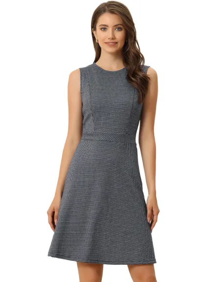 Allegra K- Sleeveless Plaid Houndstooth Flare Dress