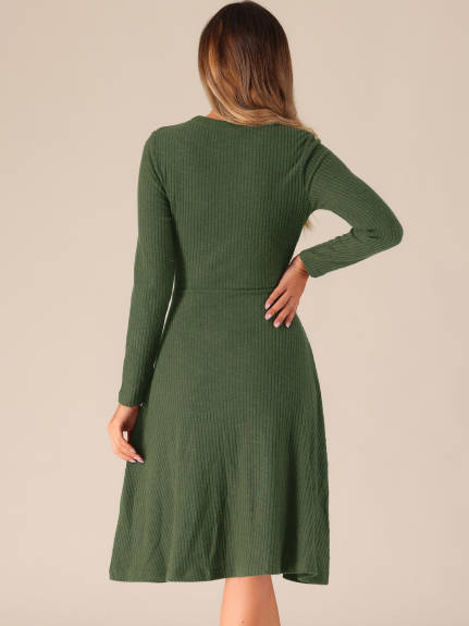 Allegra K - Ribbed Knit Crew Neck Midi Dress