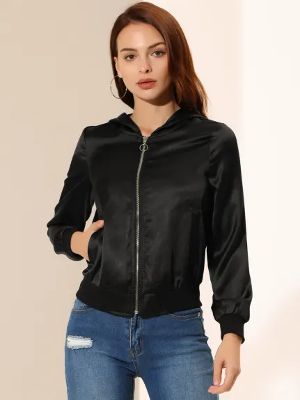 Allegra K- Casual Zipper Front Lightweight Bomber Jacket