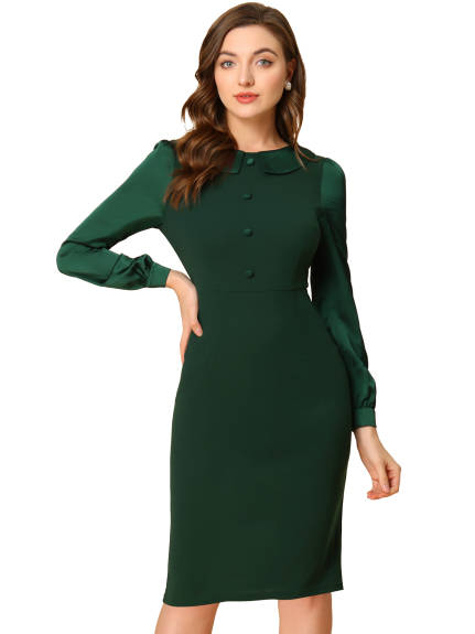 Allegra K- Peter Pan Collar Midi Sheath Dress