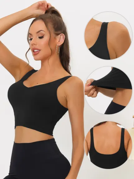 Allegra K- Sports Bra Longline Padded Yoga Tank Top