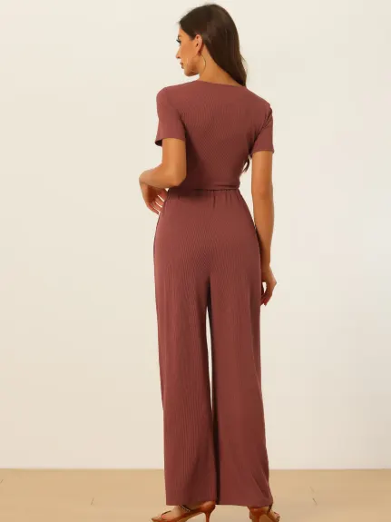 Allegra K - Crop Top with Wide Leg Pants Summer Outfits