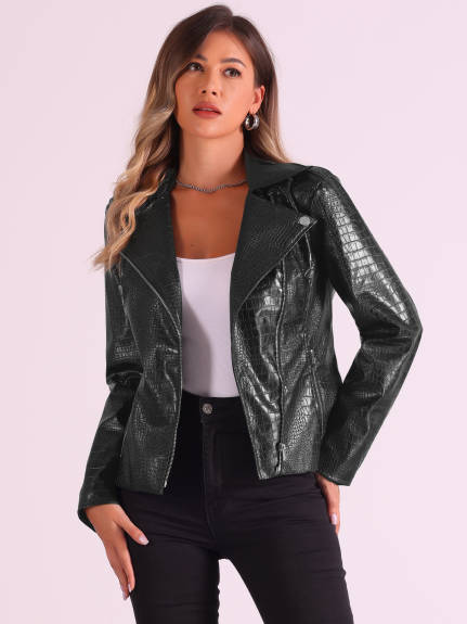 Allegra K- Zip Up Cropped Faux Leather Jacket