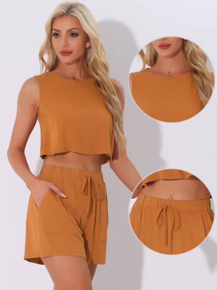 Allegra K- Sleeveless Top and Elastic Waist Shorts Set