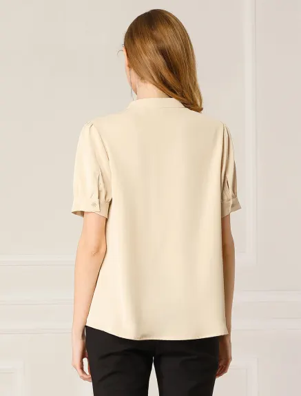 Allegra K - Puff Sleeve Chiffon Half Placket Top