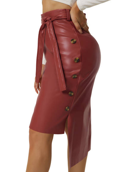 Allegra K - High Low Belted Leather Skirt