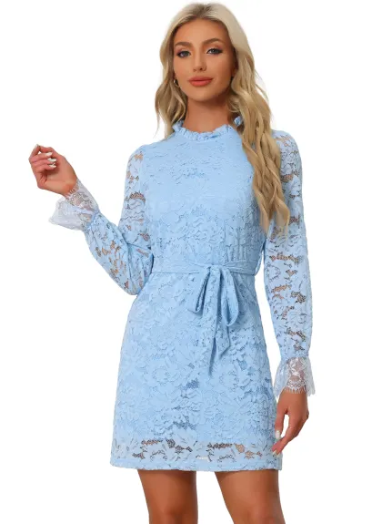 Allegra K- Elegant Ruffle Floral Lace Dress