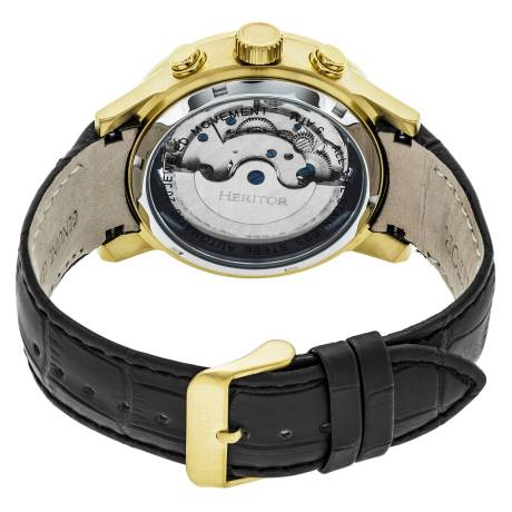 Montre automatique Heritor Hannibal semi-squelette avec bracelet en cuir - Or rose/noir