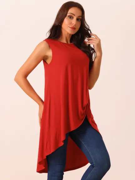 Allegra K- Sleeveless Asymmetrical Crewneck Blouse