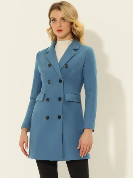 Allegra K- Double Breasted Back Vent Longline Overcoat