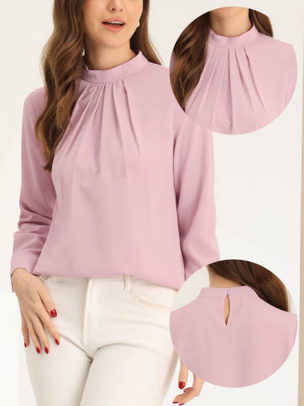 Allegra K - Dressy Stand Collar Long Sleeve Blouse