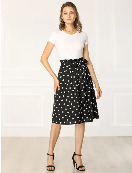 Allegra K- Belted Elastic Waist A-Line Midi Skirt