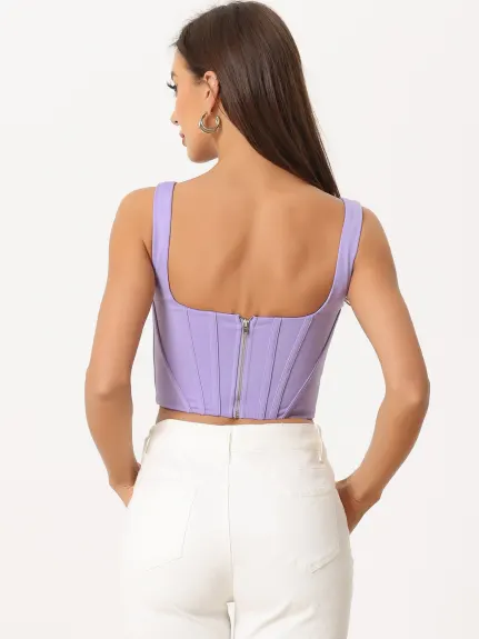 Allegra K- col carré Bustier Zip Top