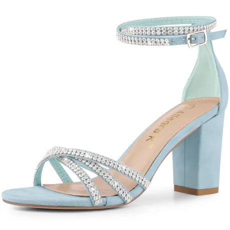 Allegra K- Rhinestones Strappy Chunky Heel Sandals