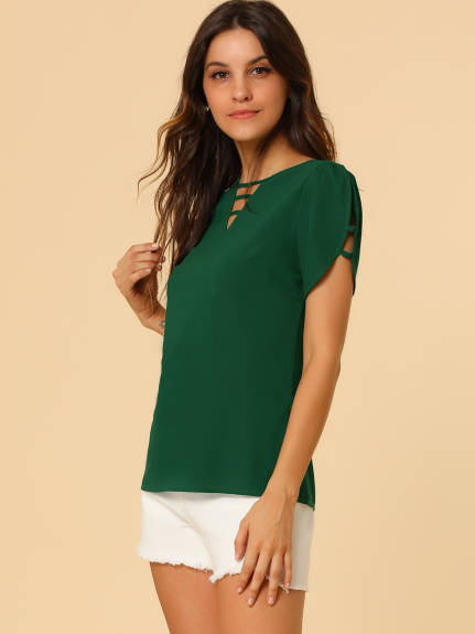 Allegra K- Choker V Cut-Out Split-Neck Blouse