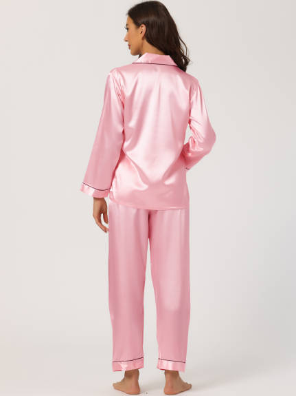 Allegra K - Satin Button Down Lounge Pajama Sets