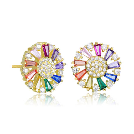 Genevive Sterling Silver with Colored Cubic Zirconia Pinwheel Stud Earrings