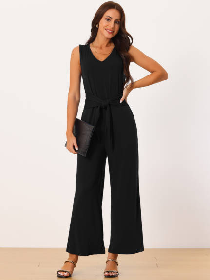 Allegra K - Stretchy Casual Belted Jumpsuit