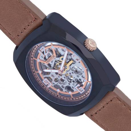 Heritor Automatic - Gatling Skeletonized Leather-Band Watch - Black