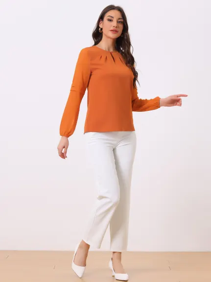 Allegra K- Long Sleeve Keyhole Neck Blouse Top