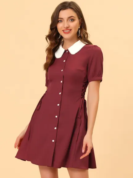 Allegra K- Vintage Lace Up Button Down Dress