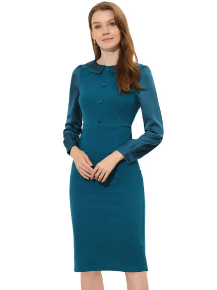 Allegra K- Peter Pan Collar Midi Sheath Dress