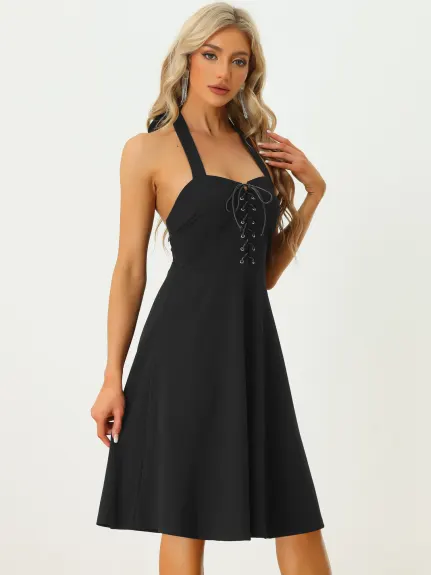 Allegra K- Gothic Tie Back A-Line Sleeveless Cute Dress