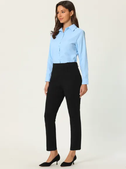 Hobemty- Pantalon droit taille haute élastique extensible