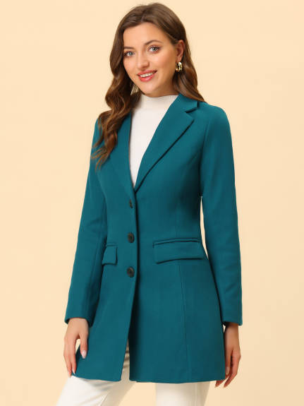 Allegra K- Notched Lapel Single Breasted Long Coat