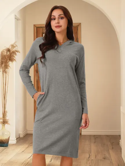 INSPIRE CHIC - Robe à capuche midi à manches longues et col en V pour l'automne