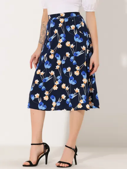 Allegra K- A-Line Floral Chiffon Midi Skirt