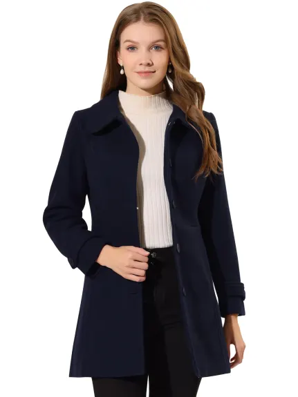 Allegra K- Peter Pan Collar Single Breasted Button Front Coat