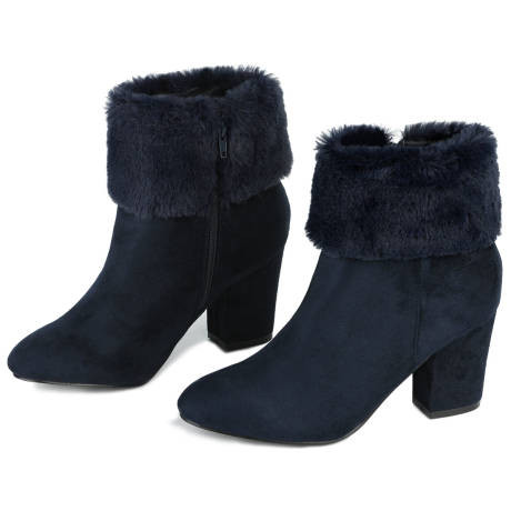 Allegra K- Faux Fur Block Heel Winter Ankle Boots