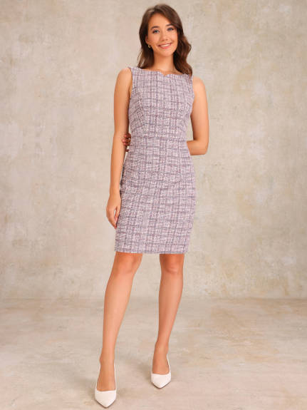 Allegra K - Sleeveless Boat Neck Sheath Tweed Dress