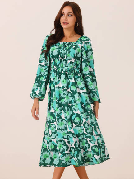 Allegra K - Long Sleeve Flowy Vacation Floral Dress