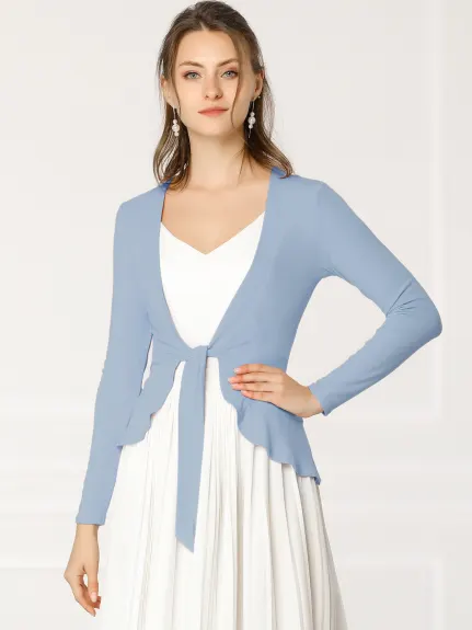 Allegra K- Tie Cardigan court en tricot à volants métallisé ouvert sur le devant