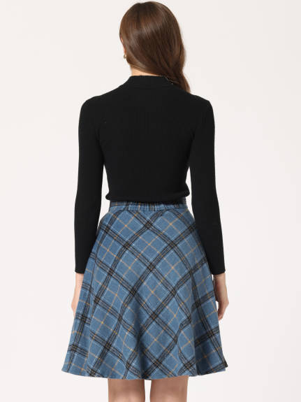 Allegra K - Plaid Tartan Knee Length A-Line Skirt