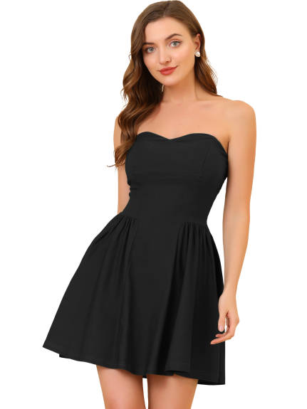 Allegra K- Strapless Zipper Mini Flare Dress