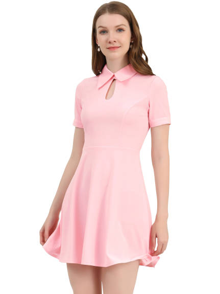 Allegra K- Turndown Collared Keyhole Fit and Flare Mini Dress