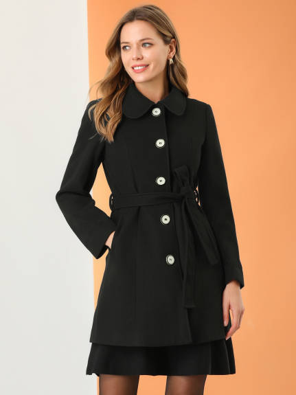 Allegra K- Elegant Lapel Collar Long Trench Coat