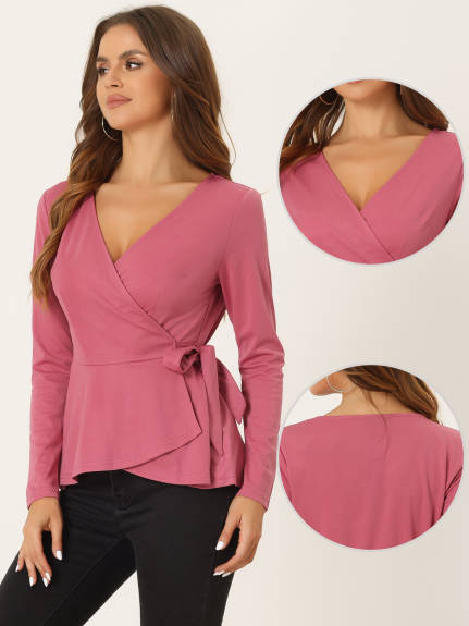 Allegra K- Knit Blouse Wrap Peplum Top