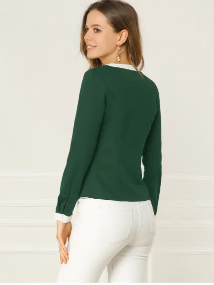 Allegra K- Contrast Trim V Neck Blouse